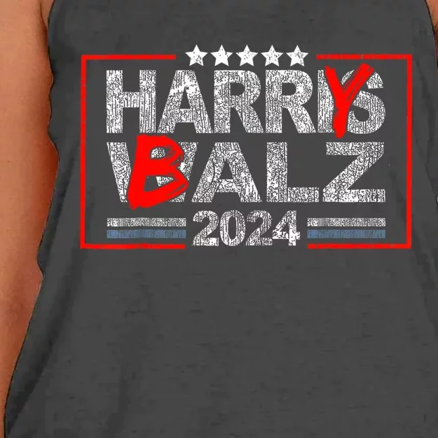 Funny Harris Walz 24 Harry Balz 2024 Meme Democratics Vote Women's Knotted Racerback Tank