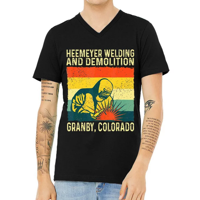 Funny Heemeyer Welding And Demolition Granby Vintage V-Neck T-Shirt