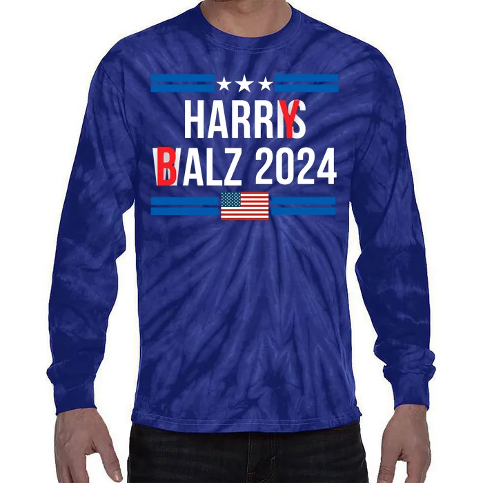 Funny Harris Walz 24 Harry Balz 2024 Meme Democratics Vote Tie-Dye Long Sleeve Shirt