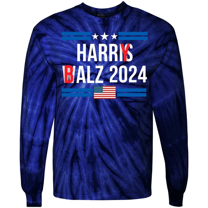 Funny Harris Walz 24 Harry Balz 2024 Meme Democratics Vote Tie-Dye Long Sleeve Shirt