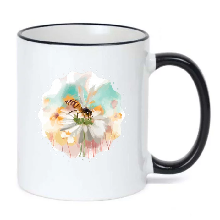 Flowers Honeybee Watercolor Black Color Changing Mug