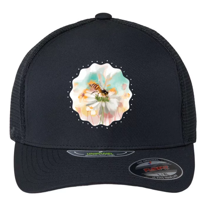 Flowers Honeybee Watercolor Flexfit Unipanel Trucker Cap