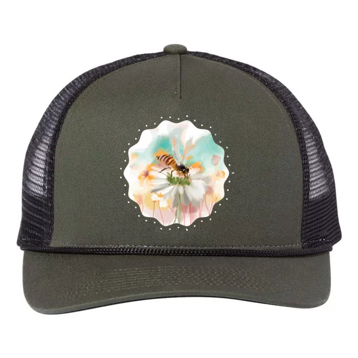 Flowers Honeybee Watercolor Retro Rope Trucker Hat Cap