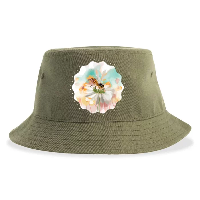 Flowers Honeybee Watercolor Sustainable Bucket Hat