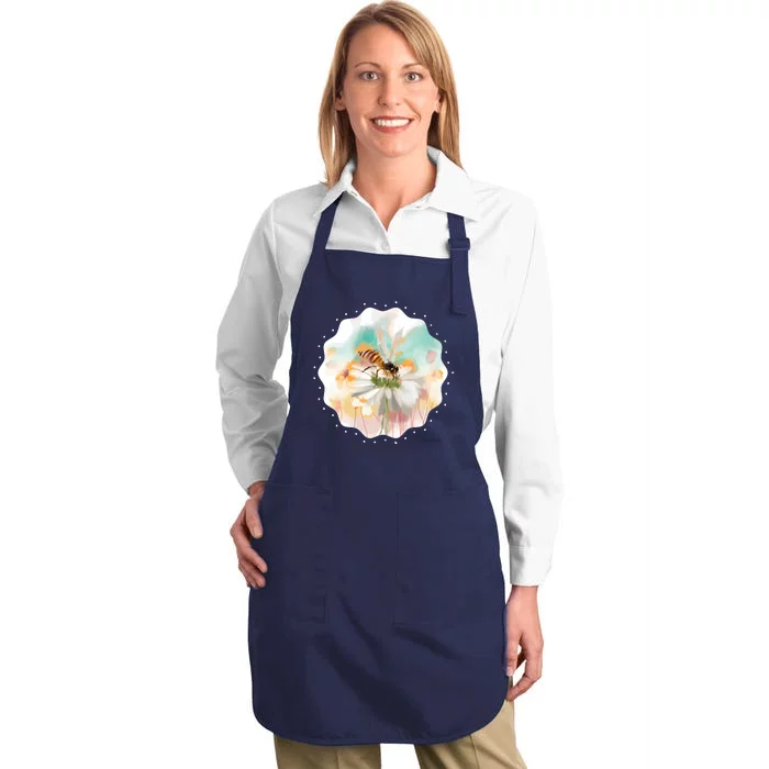 Flowers Honeybee Watercolor Full-Length Apron With Pocket