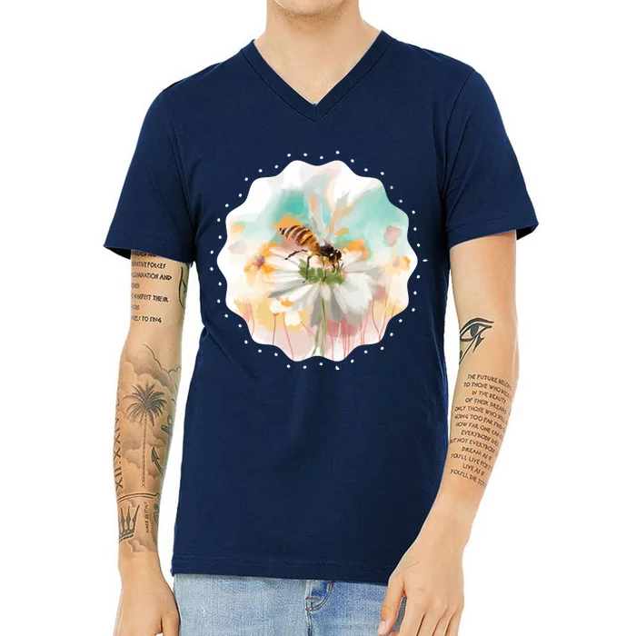 Flowers Honeybee Watercolor V-Neck T-Shirt