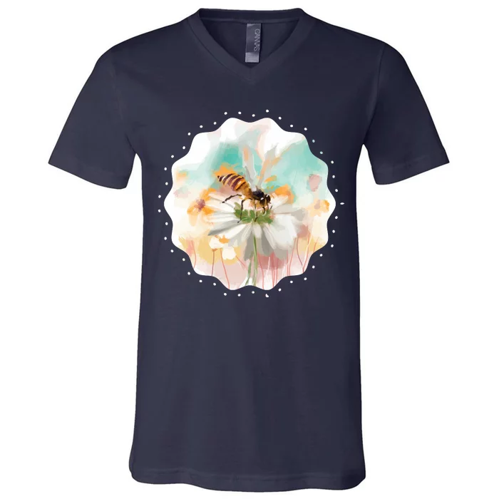 Flowers Honeybee Watercolor V-Neck T-Shirt