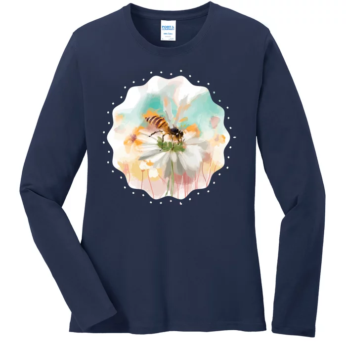 Flowers Honeybee Watercolor Ladies Long Sleeve Shirt