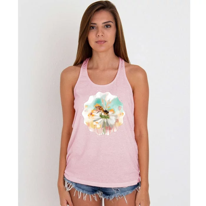 Flowers Honeybee Watercolor Women's Knotted Racerback Tank