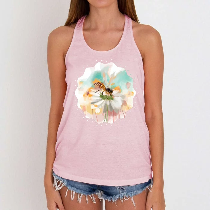 Flowers Honeybee Watercolor Women's Knotted Racerback Tank