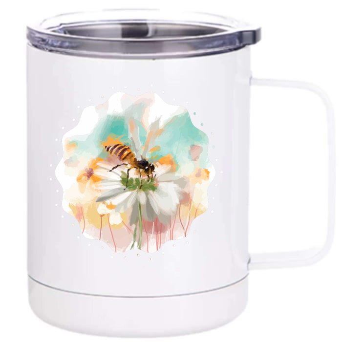 Flowers Honeybee Watercolor Front & Back 12oz Stainless Steel Tumbler Cup