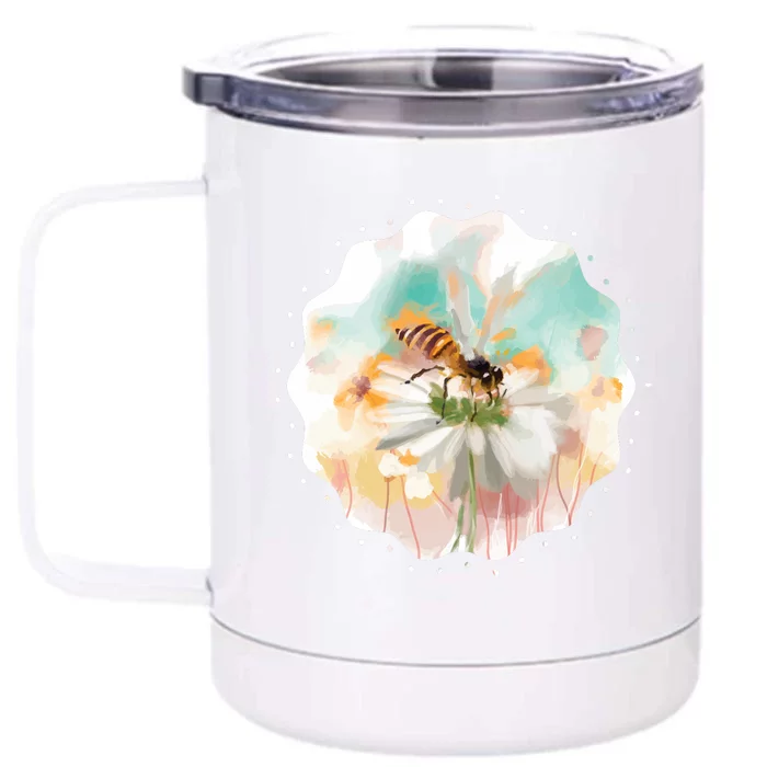 Flowers Honeybee Watercolor Front & Back 12oz Stainless Steel Tumbler Cup