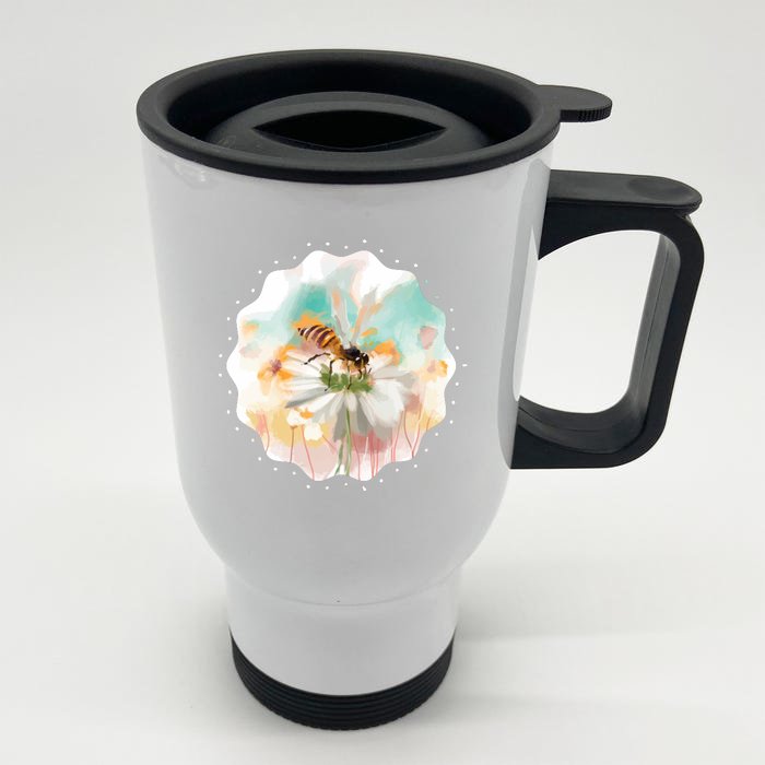 Flowers Honeybee Watercolor Front & Back Stainless Steel Travel Mug