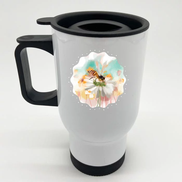 Flowers Honeybee Watercolor Front & Back Stainless Steel Travel Mug