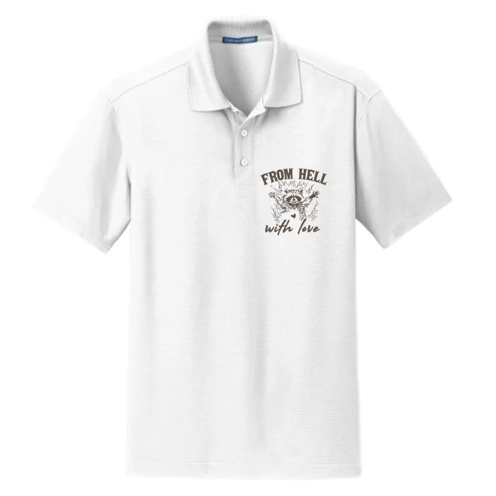 From Hell With Love 90s Retro Graphic Dry Zone Grid Performance Polo