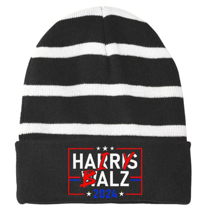 Funny Harris Walz 24 Hairy Balz 2024 Meme Democratics Vote Striped Beanie with Solid Band