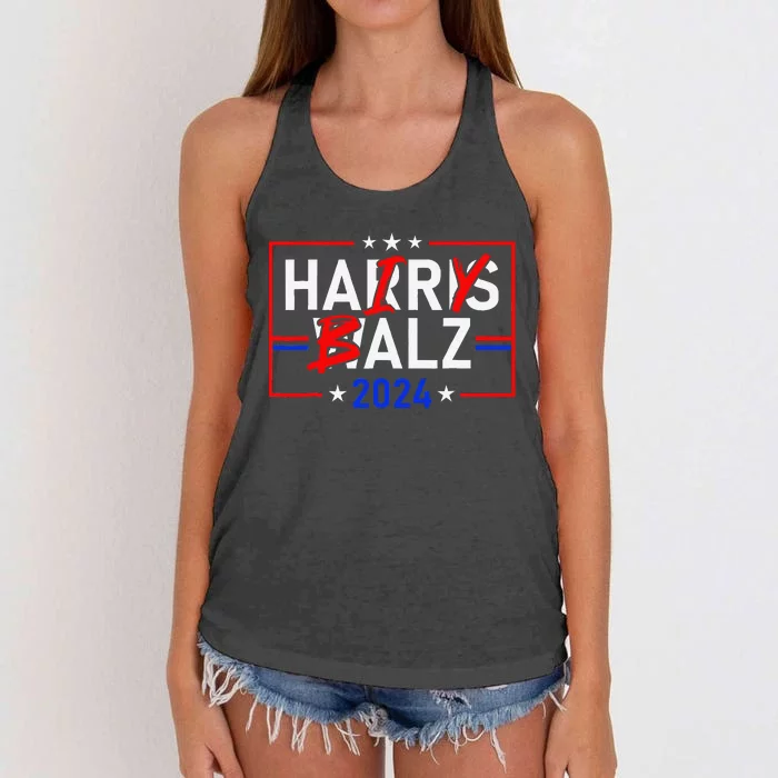 Funny Harris Walz 24 Hairy Balz 2024 Meme Democratics Vote Women's Knotted Racerback Tank