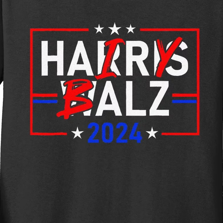 Funny Harris Walz 24 Hairy Balz 2024 Meme Democratics Vote Kids Long Sleeve Shirt