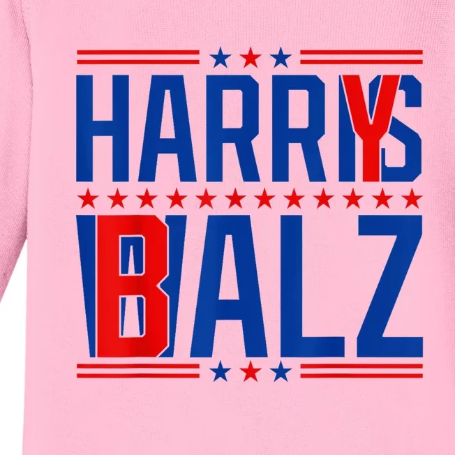 Funny Harris Walz 24 Harry Balz 2024 Meme Democratics Vote Baby Long Sleeve Bodysuit