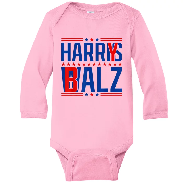 Funny Harris Walz 24 Harry Balz 2024 Meme Democratics Vote Baby Long Sleeve Bodysuit