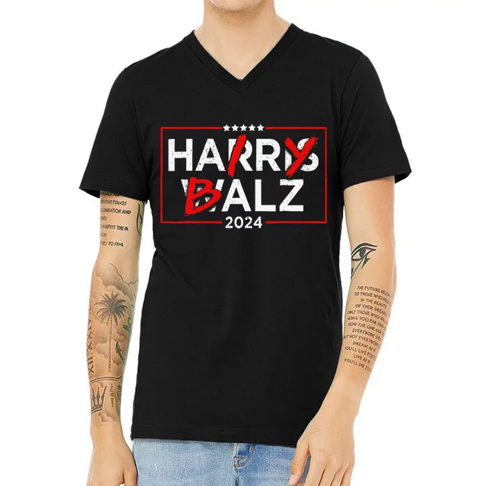 Funny Harris Walz 24 Hairy Balz 2024 Meme Democratics Vote V-Neck T-Shirt