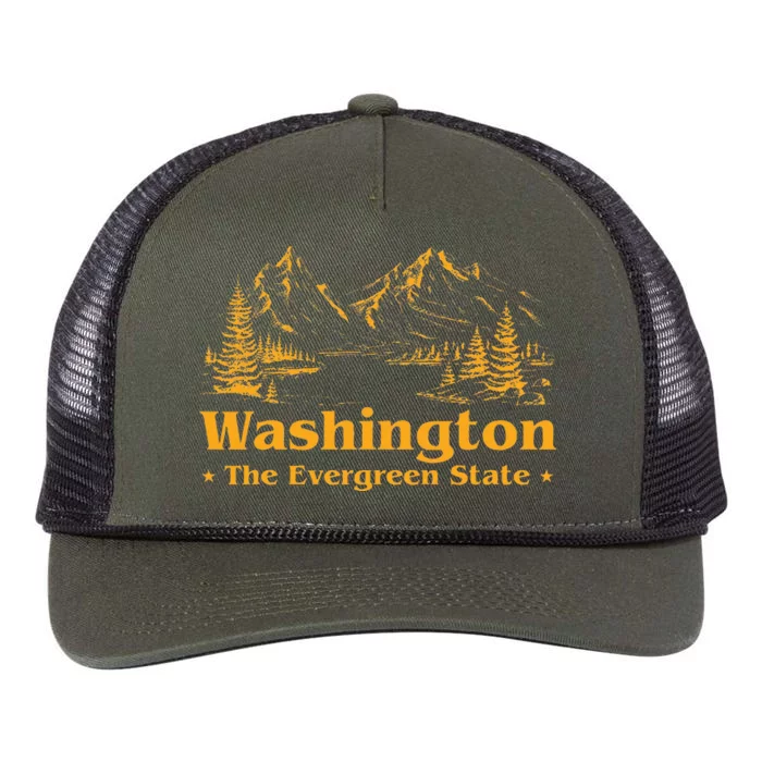 Funny Home W.A.S.H.I.N.G.T.O.N State The Evergreen State Retro Rope Trucker Hat Cap