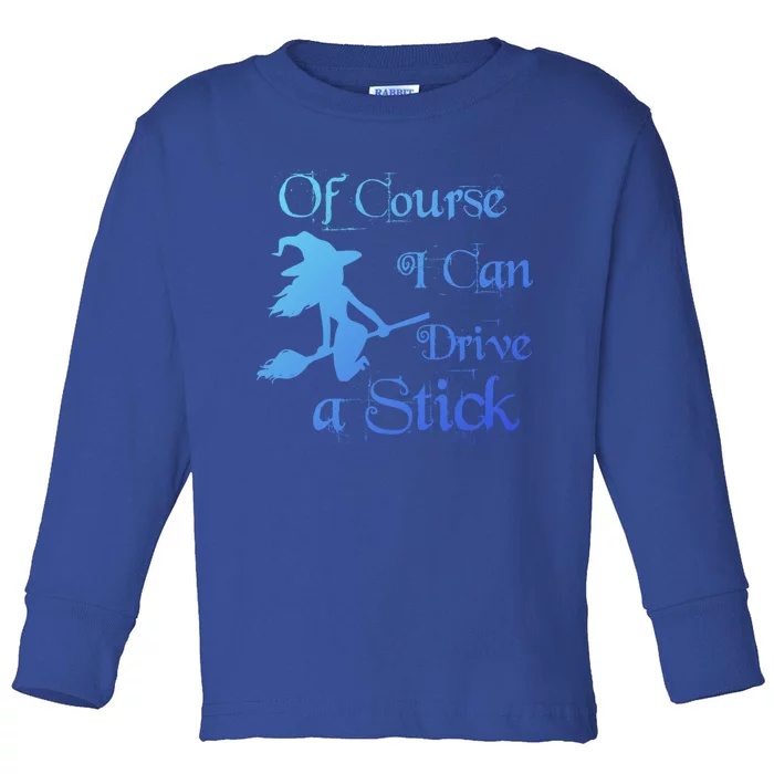 Funny Halloween Witch Of Course I Can Drive A Stick Broom Gift Toddler Long Sleeve Shirt