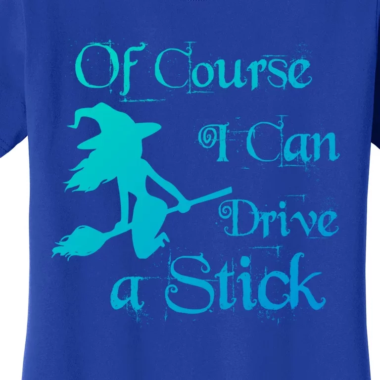 Funny Halloween Witch Of Course I Can Drive A Stick Broom Gift Women's T-Shirt