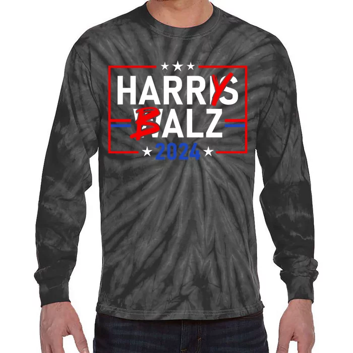 Funny Harris Walz 24 Harry Balz 2024 Meme Democratics Vote Tie-Dye Long Sleeve Shirt