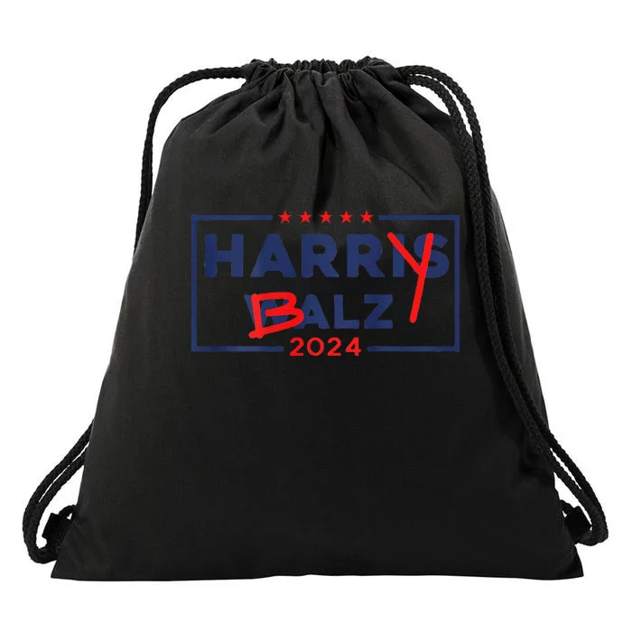 Funny Harris Walz 24 Harry Balz 2024 Meme Democratic On Back Gift Drawstring Bag