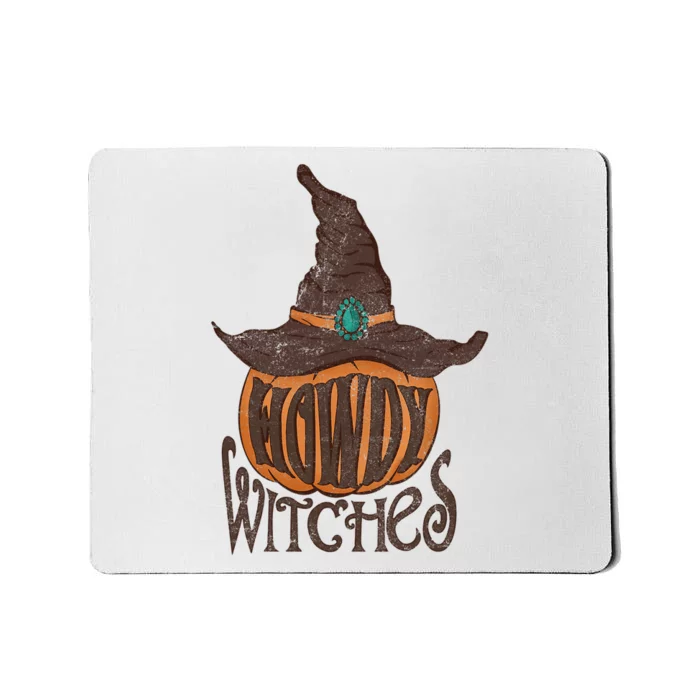 Funny Howdy Witches Western Fall Autumn Halloween Pumpkin Mousepad