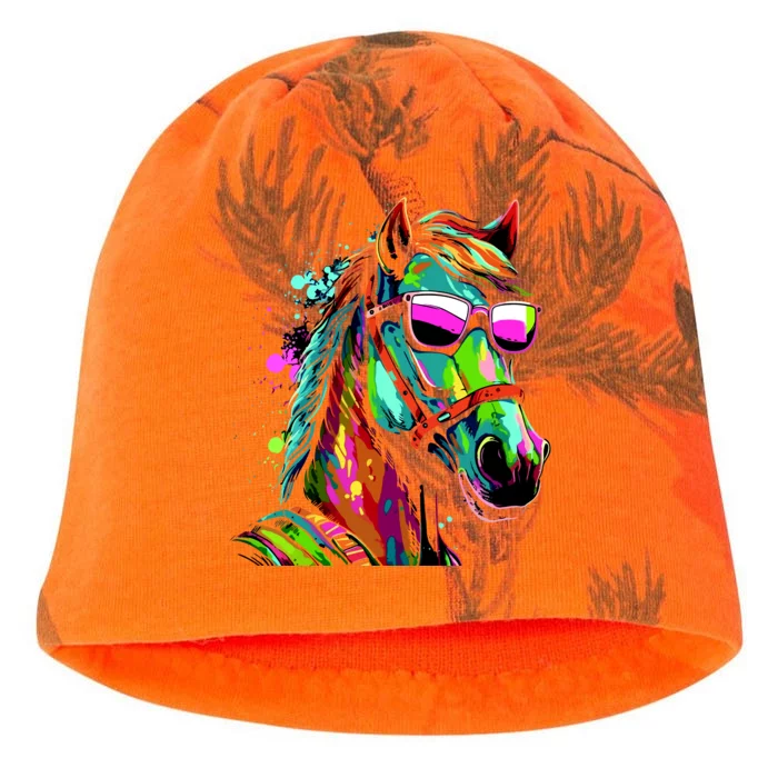 Funny Horse Wearing Sunglasses Abstract Art Kati - Camo Knit Beanie