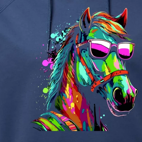 Funny Horse Wearing Sunglasses Abstract Art Performance Fleece Hoodie