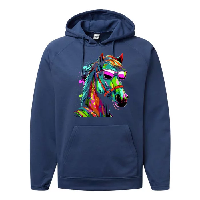 Funny Horse Wearing Sunglasses Abstract Art Performance Fleece Hoodie