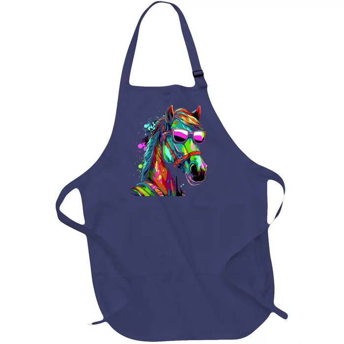 Funny Horse Wearing Sunglasses Abstract Art Full-Length Apron With Pocket