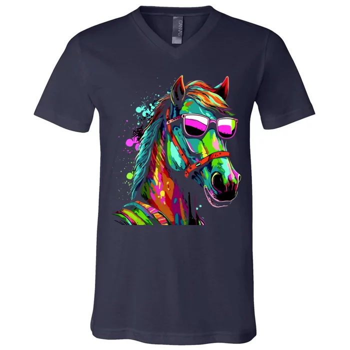 Funny Horse Wearing Sunglasses Abstract Art V-Neck T-Shirt