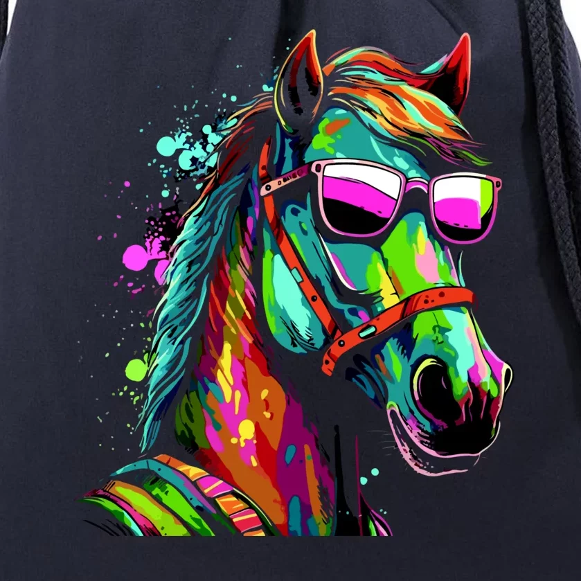 Funny Horse Wearing Sunglasses Abstract Art Drawstring Bag