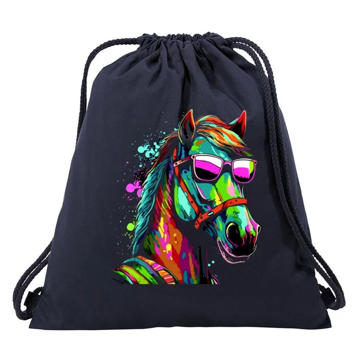 Funny Horse Wearing Sunglasses Abstract Art Drawstring Bag