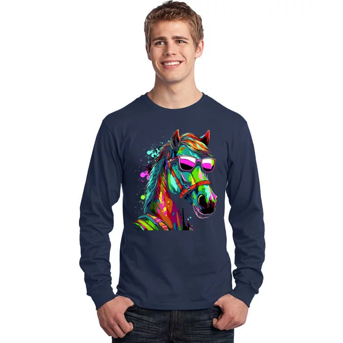 Funny Horse Wearing Sunglasses Abstract Art Tall Long Sleeve T-Shirt