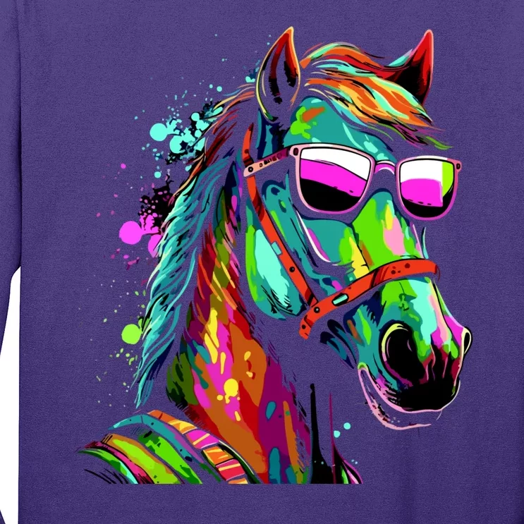 Funny Horse Wearing Sunglasses Abstract Art Long Sleeve Shirt