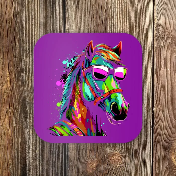 Funny Horse Wearing Sunglasses Abstract Art Coaster