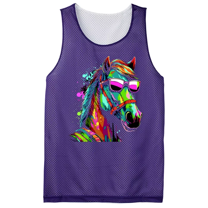 Funny Horse Wearing Sunglasses Abstract Art Mesh Reversible Basketball Jersey Tank