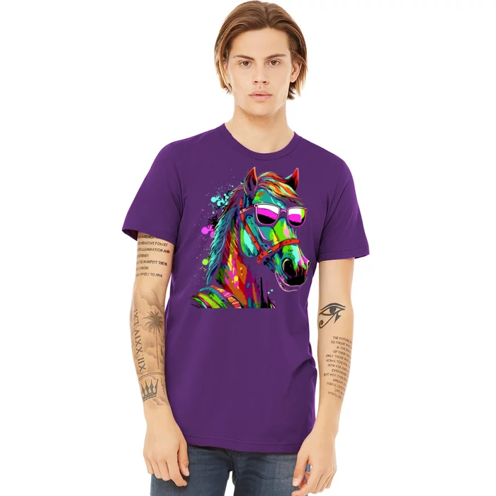 Funny Horse Wearing Sunglasses Abstract Art Premium T-Shirt