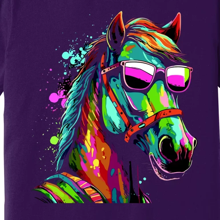 Funny Horse Wearing Sunglasses Abstract Art Premium T-Shirt