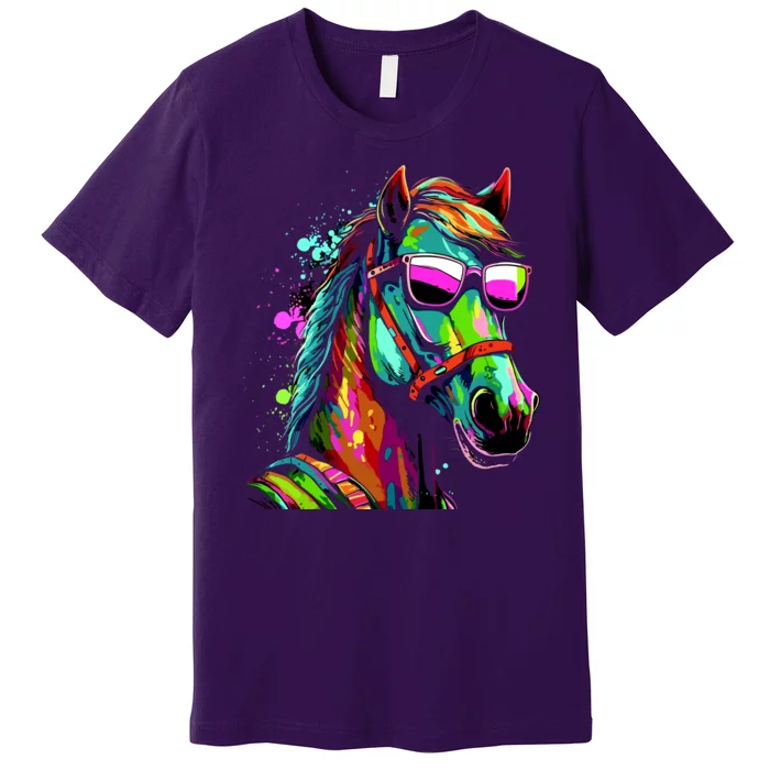 Funny Horse Wearing Sunglasses Abstract Art Premium T-Shirt