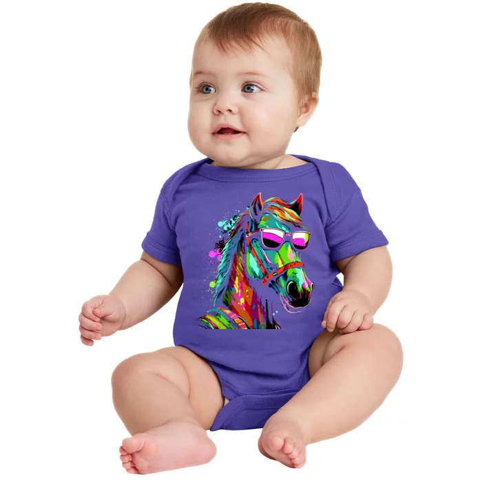 Funny Horse Wearing Sunglasses Abstract Art Baby Bodysuit