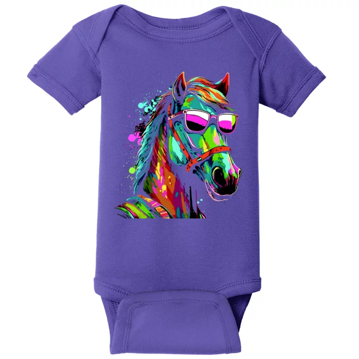 Funny Horse Wearing Sunglasses Abstract Art Baby Bodysuit