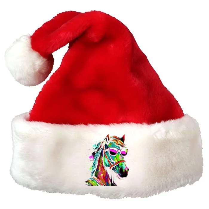 Funny Horse Wearing Sunglasses Abstract Art Premium Christmas Santa Hat