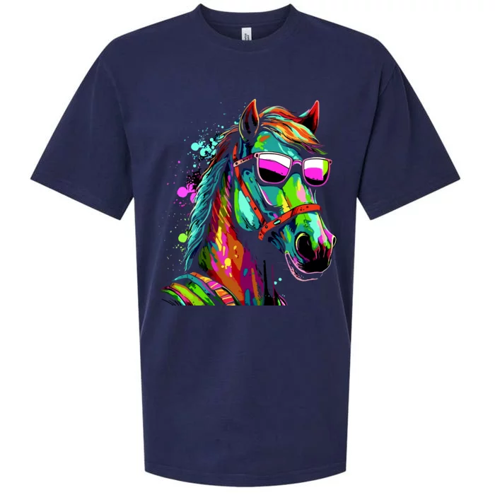 Funny Horse Wearing Sunglasses Abstract Art Sueded Cloud Jersey T-Shirt