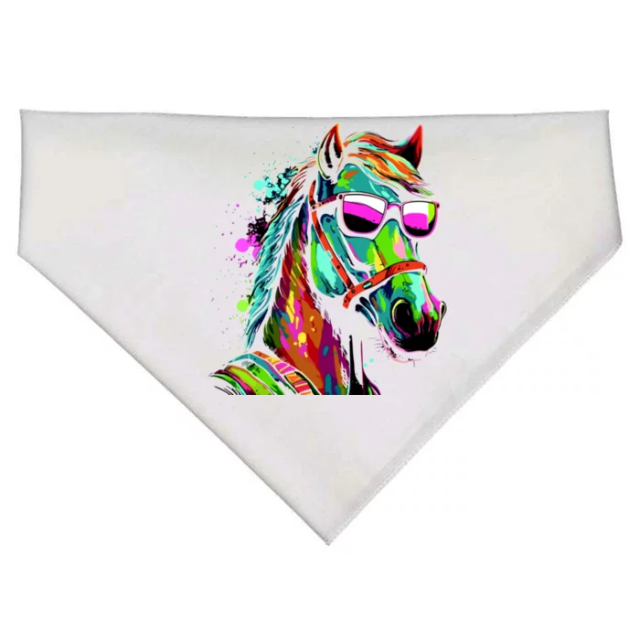 Funny Horse Wearing Sunglasses Abstract Art USA-Made Doggie Bandana